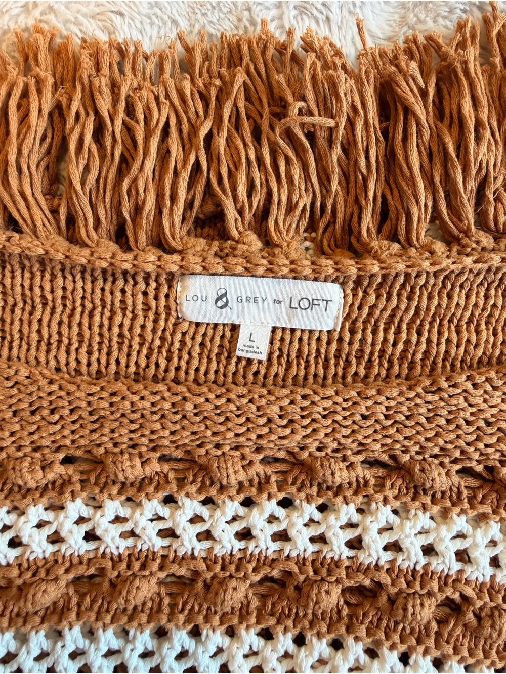 Lou & Grey Rust and Cream Striped Crochet Fringe Sweater Top - Picture 4 of 4